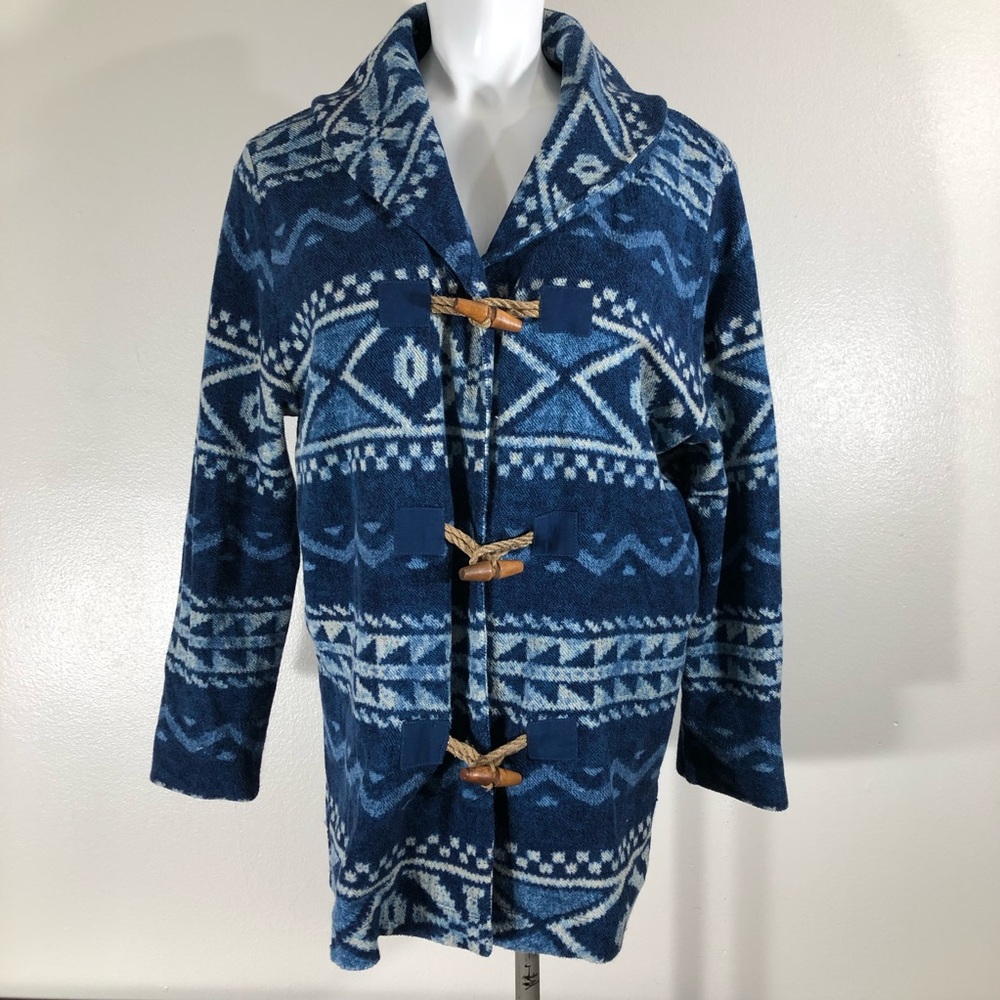 Lauren Ralph Lauren Blue Aztec Toggle Coat